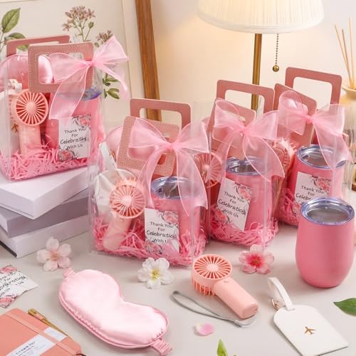 Talltalk 6 Sets Baby Shower Prizes for Game Wedding Bridal Shower Winners Gifts Guest Favors Luggage Tag Handheld Fan Cup Notebooks Silk Eye Mask Ballpoint Pen Card Bags(Pink) - Image 4