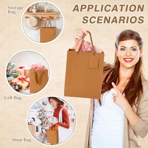 Qilery 50 Pcs Wedding Paper Gift Bags Bulk with Tissue Paper Small Gift Bags with Handle and Tags for Birthday Wedding 4th of July Party Business(Brown,7.9 x 3.9 x 9.8'') - Image 5