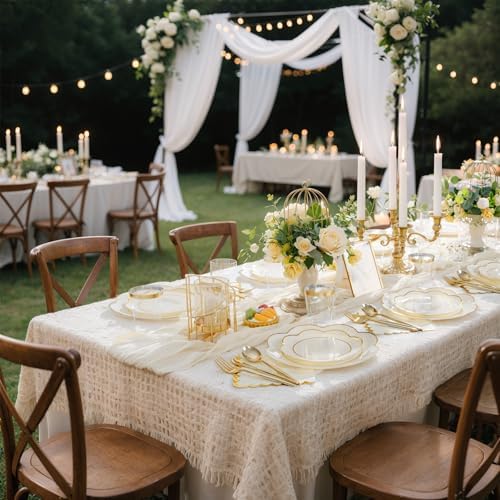 350Pcs Ivory Gold Rim Heavy Duty Plastic Plates Dinnerware Set - Image 4