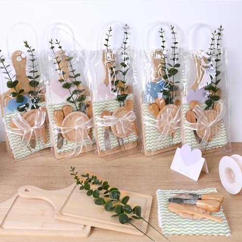 61 Pcs Baby Shower Prizes for Game Winners 6 Sets Bamboo Cheese Board Kit with Spoon Fork Butter Spreaders Plaid Towel Thank You Card for Guests, Housewarming Adult Party Favors (Green) - Image 7