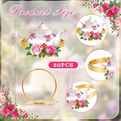 50 PCS Vintage Floral Teapot Napkin Ring Vintage Teapot Napkin Holder Tea Party Table Decor for Floral Theme Tea Party Birthday Wedding Bridal Shower Supply - Image 4