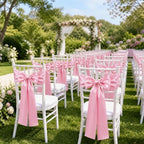 50 Pcs Pink Satin Chair Sashes 6 x 108in Chair Bows for Wedding - Image 5