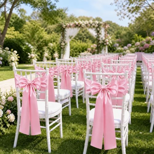 50 Pcs Pink Satin Chair Sashes 6 x 108in Chair Bows for Wedding - Image 5