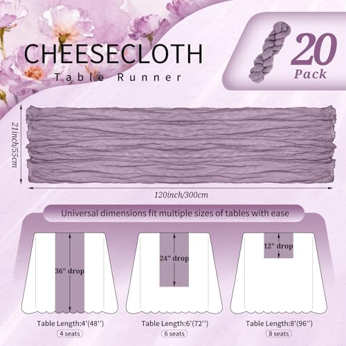 20 Pack Purple Cheesecloth Table Runner Wedding Birthday Table Decor - Image 2