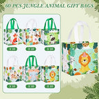 Silkfly 60 Pcs Safari Goodie Bags with Handles, Jungle Animal Non Woven Party Favor Bag Reusable Gift Bag Candy Treat Bags for Birthday Baby Shower Zoo Theme Party Favors - Image 4
