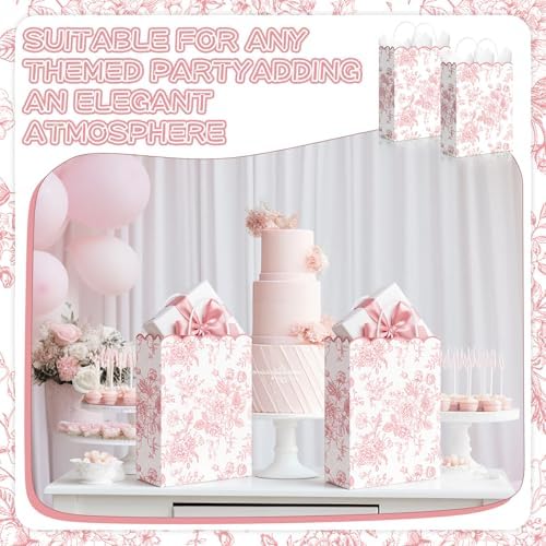 Kolldenn 24 Pcs Pink Floral Gift Bags with Handles - Image 5