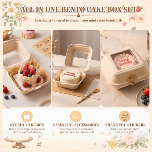 50 Set 50 Bento Cake Box Clamshell Container Kit, Wooden Color - Image 3
