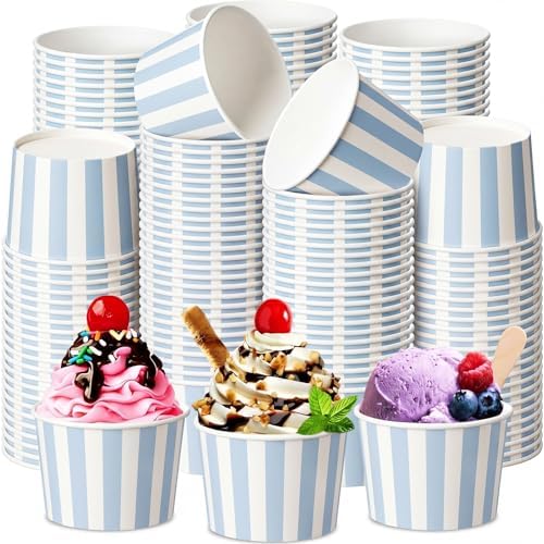 Zopeal 100 Count Blue Striped Ice Cream Cups Disposable Dessert Bowls by Zopeal