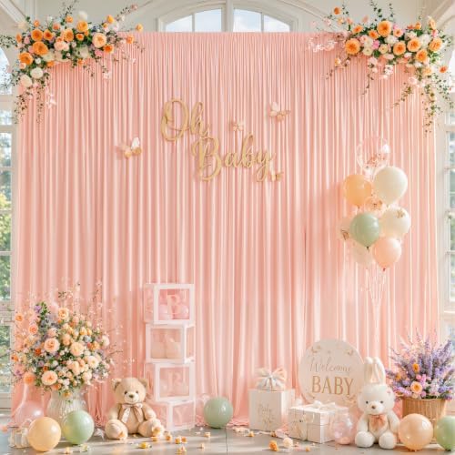 Blush Pink Backdrop Curtains-Wrinkle-Free Polyester Photography Drapes Party Curtain Background for Baby Shower Wedding Decorations- 24 X10FT - Image 4