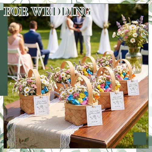LemonRoad 20 Sets She's Fresh off The Market Mini Picnic Basket with Card Wood Mini Wood Woven Flower Fruit Picnic Chip Basket for Wedding Bridal Shower Birthday Baby Shower Favor Gift(Small) - Image 6