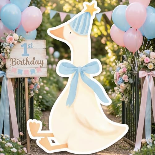 One Silly Goose Birthday Decorations Life Size Cardboard Cutout 35 x 24 Inch, Silly Goose Backdrop Stand Up for 1st Birthday Party, Baby Shower & Duck Farm Animal Birthday Photo Prop (Powder Blue) - Image 5