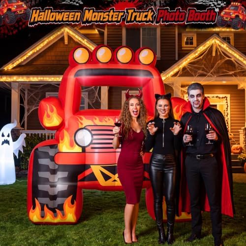 Junkin 6 x 5 FT Monster Truck Inflatable Photo Booth Frame with LED Lights, Giant Racing Truck Photo Prop, Birthday Party Decorations, Baby Shower Decor, Racing Theme Party Supplies(Flame,Red) - Image 7