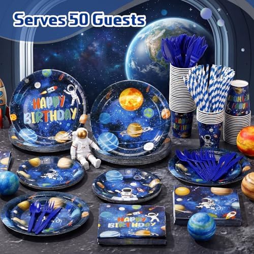 450 Pcs Tableware Set, Serve 50, Dark Blue, Space Birthday - Image 6