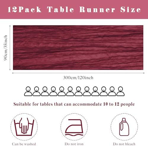 10FT 12 Pcs Burgundy Cheesecloth Table Runner Gauze Fabric Boho Cheese Cloth Table Runner Rustic Semi Sheer Runner for Wedding Holiday Bridal Shower Birthday Party Table Decor (35 x 120 Inches Long) - Image 3