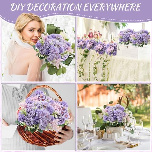 Zeyune 8 Pcs 13.4 Inch Artificial Flowers Bouquet,Peony,Purple - Image 6