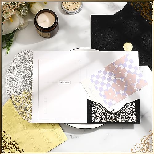 100 Set 5 x 7 Laser Cut Wedding Invitations, Black - Image 6