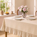 Striped Ruffled Tablecloth 60x120 Inch Cotton Polyester Striped Tablecloth Rectangular Fits 8-10 Seater Table Farmhouse Vintage Table Cover for Home Kitchen Baby Shower Birthday Party Picnic (Taupe) by partygreeting