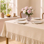 Striped Ruffled Tablecloth 60x120 Inch Cotton Polyester Striped Tablecloth Rectangular Fits 8-10 Seater Table Farmhouse Vintage Table Cover for Home Kitchen Baby Shower Birthday Party Picnic (Taupe) by partygreeting