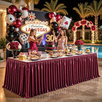 17ft Length Satin Burgundy Table Skirt Rectangle Tables, Wrinkle Free Pleated Ruffle Table Cloth Glitter Desk Skirting for Weddings Birthday Party Satge Banquet Dining Table Decorations - Image 7