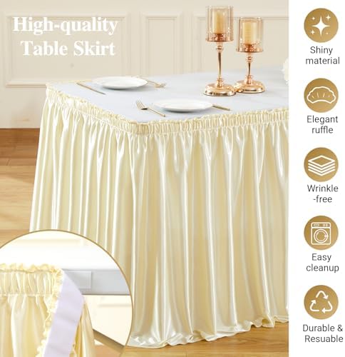 17ft Champagne Satin Table Skirt for Rectangle Table Teacher Desk Skirt - Image 5