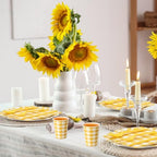 Funnymoom 400 Pcs Gingham Party Supplies for 50 Guests Yellow and White Paper Plates and Napkins Knives Spoon Fork Cup Disposable Checkered Dinner Party Set Cutlery for Baby Shower Wedding Favor - Image 5