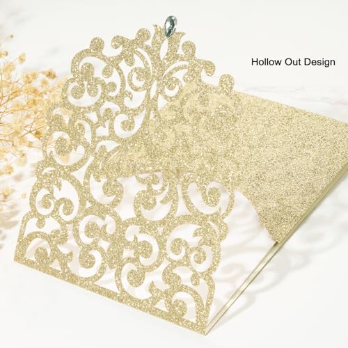 50pcs Gold Glitter Wedding Invitation, Laser Cut Invitation Sleeves & Cards - Image 6