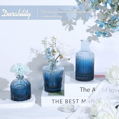 TBWIND 24pcs Blue Glass Bud Vases Set, Small Vases for Flowers - Image 5