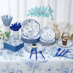 Funnymoom 452 Pcs Blue Floral Plates and Napkins Party Supplies, Scalloped Chinoiserie Blue White Flower Paper Plates Napkins Cups Tablecloth Cutlery Straw for Wedding Bridal Tea Party Decoration - Image 6