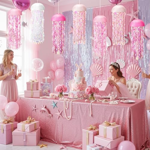 Baquler Set of 12 Jellyfish Party Decoration Pink Colors Paper Lanterns - Image 2