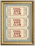 Vintage Cool Kids Club Wall Art Retro Ticket Kids Quote Wall Decor Picture Preppy Blue Striped Sign Poster Canvas Painting Print for Playroom Bedroom Nursery 12x16 inch Gold Framed by Unknown
