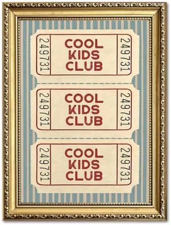Vintage Cool Kids Club Wall Art Retro Ticket Kids Quote Wall Decor Picture Preppy Blue Striped Sign Poster Canvas Painting Print for Playroom Bedroom Nursery 12x16 inch Gold Framed by Unknown