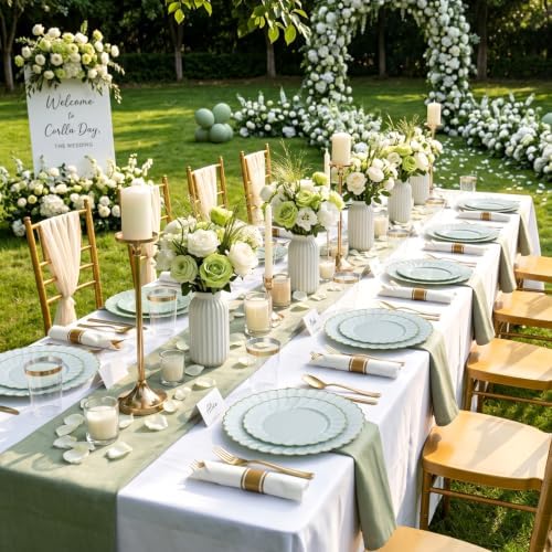 175PCS Sage Green Plastic Plates Heavy-Duty for Party & Baby Shower - Image 4