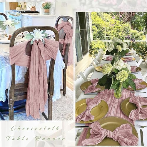 25 Pack Dusty Pink Cheesecloth Table Runner 17 x 108 Inch Gauze Table Runner Fabric Semi Sheer Cheese Cloth Table Decor Bulk for Rustic Romantic Wedding Baby Shower Table Decoration - Image 3