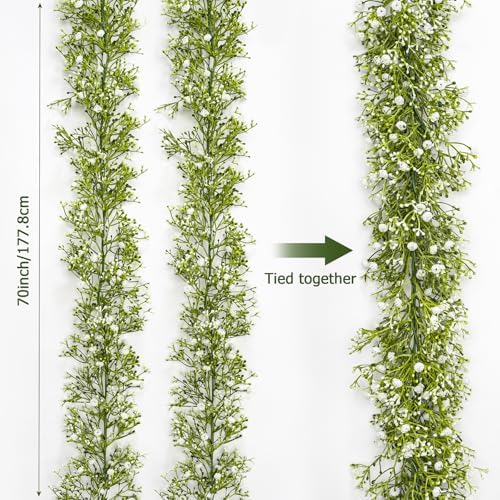 2 Pcs 5.8ft Artificial Baby Breath Flower Vines, Babys Breath Artificial Flowers Real Touch Faux Gypsophila Hanging Fake Baby's Breath Garlands for Wedding and Baby Shower Decor（White） - Image 2
