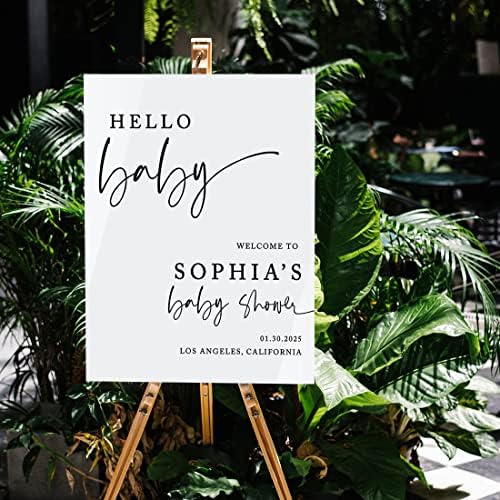 Andaz Press 16"x20" White Acrylic Personalized Baby Shower Welcome Sign, Gender Neutral Large Custom Sign for Easel Stand, Modern Hello Baby Shower Decorations - Image 3
