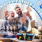Funnymoom 24 Pcs Happy Father's Day Basket for Gifts Empty 9.8x6.5'' Blue Black Men's Suits Dad Gift Market Tray Cardboard Basket with Handle, Transparent Bag and Gold Bows for Holiday Birthday Party - Image 7