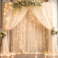 30x8ft Champagne Tulle Backdrop Curtain with Lights String for Parites, Sheer Backdrop Curtains for Wedding Baby Shower Birthday Party Photo Shoot Decorations by Partisky