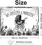 Mocsicka We Created A Monster Backdrop Banner Gothic Skull Spider Web Bat Halloween Monster Baby Shower Party Decorations Photo Booth Props (8x6ft) - Image 4
