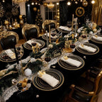 WDF Partyware 175PCS Black and Gold Plates - Black Disposable Plates for Party - 25Guests Disposable Dinnerware Set for Wedding/Party/Birthday/Halloween - Image 2