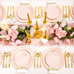YOUBET 175PCS Pink Plastic Plates with Gold Rim for Wedding Party - Image 5