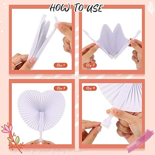 Yinkin 80 Sets White Paper Fans for Wedding Guests Bulk with Plastic Handles, Foldable Heart Shaped Handheld Fans with 80 Organza Bags for Birthday Bridal Shower Church Celebration DIY Party Decor - Image 4