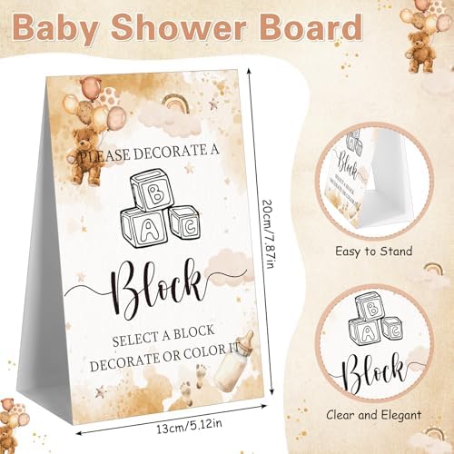 Marsui 136 Pcs Baby Shower Blocks to Decorate Game Kit, Brown Bear - Image 3