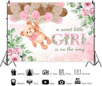 8x6ft Pink Bear Baby Shower Backdrop A Sweet Little Girl is On The Way Photography Background Baby Shower Banner for Girl Bear Party Decorations Newborn Photo Props - Image 5