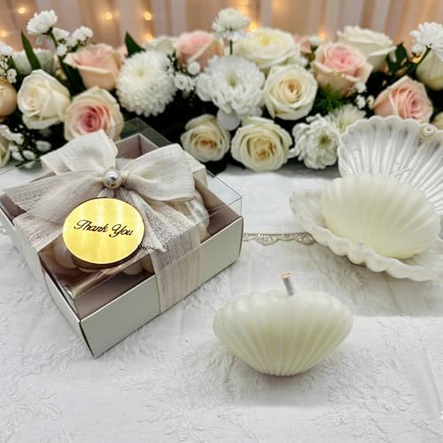 White Seashell Candle Party Favors in a Plastic Box, Wedding Favor Guest Bulk,Bridal Shower Gifts, Baby Shower giveaways for Baptism (10,20,30,50,100.. Options Available in Customize Section) by GiftUp