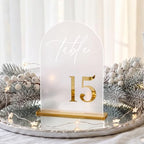 Frosted Arch Table Numbers 1-15 with Stands, Gold 3D Wedding Table Numbers - Image 2