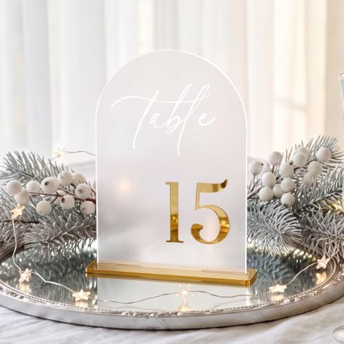 Frosted Arch Table Numbers 1-15 with Stands, Gold 3D Wedding Table Numbers - Image 2