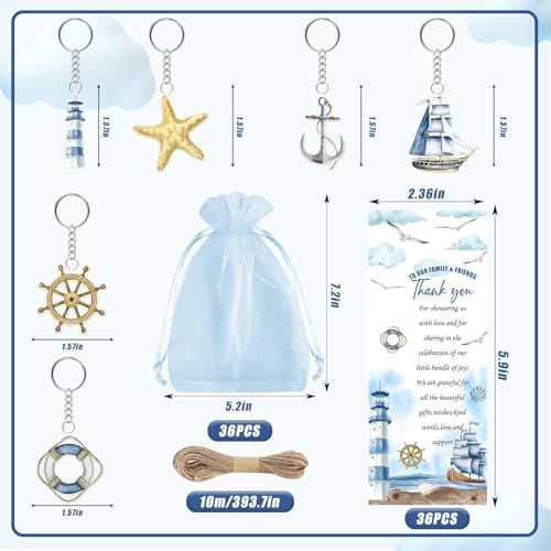 145 Pieces Ahoy It’s a Boy Baby Shower Favors for Guest Nautical Ballpoint Pens and Keychains Gifts Bulk Retractable Baby Shower Pens Gender Reveal Greeting Cards Souvenirs Prizes - Image 3