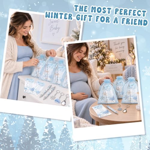145 Pcs Baby It’s Cold Outside Baby Shower Favors for Guests, Winter Wonderland Retractable Ballpoint Pens, Keychains, Thank You Cards, Gift Bags, Gender Reveal Party Souvenirs Bulk Party Prizes - Image 5