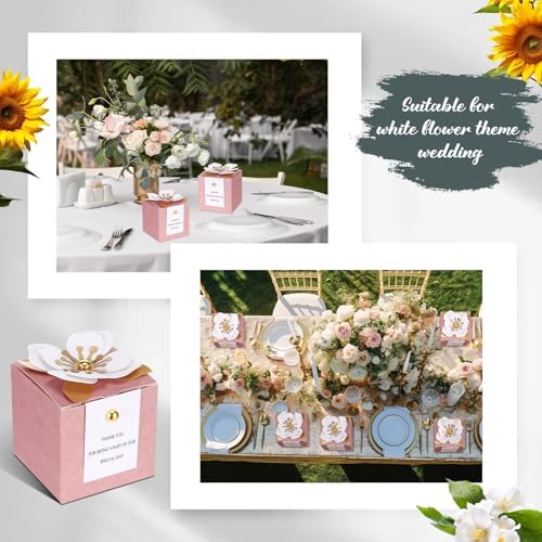 Affrolling 50 Pcs Wedding Favor Boxes, Square Flower Gift Box Party, Pink - Image 6