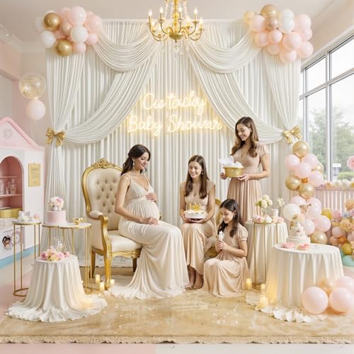 20 ft x 8 ft Ivory Backdrop Curtain Panels, 4 Panels 5 ft x 8 ft Wrinkle Free Polyester Photography Backdrop Drapes, Wedding Party Home Decoration Supplies - Image 6